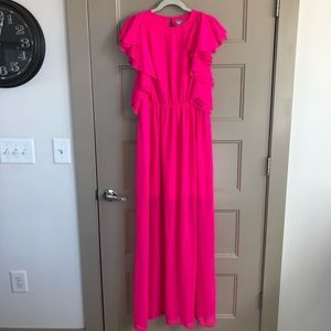 Neon Pink Asos Maxi Dress w Sleeves size 8